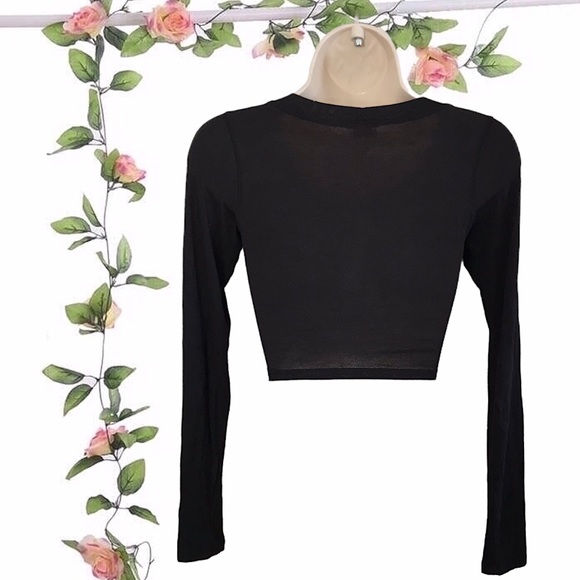 Bling Bling Black Long Sleeve Scoop Neck Crop Top Womens Size Small - Picture 2 of 4